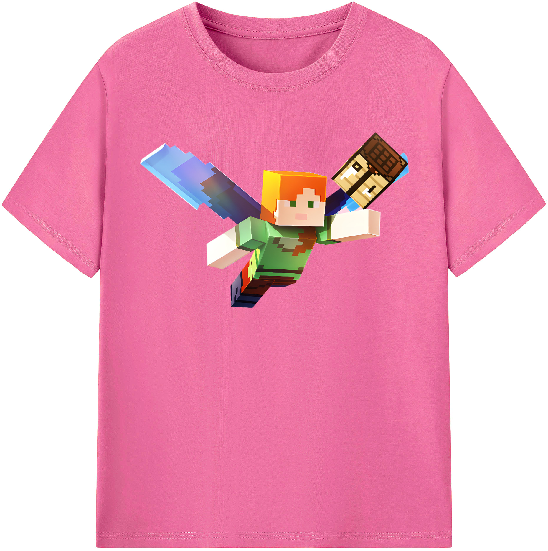 （画像用） マインクラフト ブロックの世界 Minecraft MC Block world レディースカジュアルプリントTシャツ（綿100％）